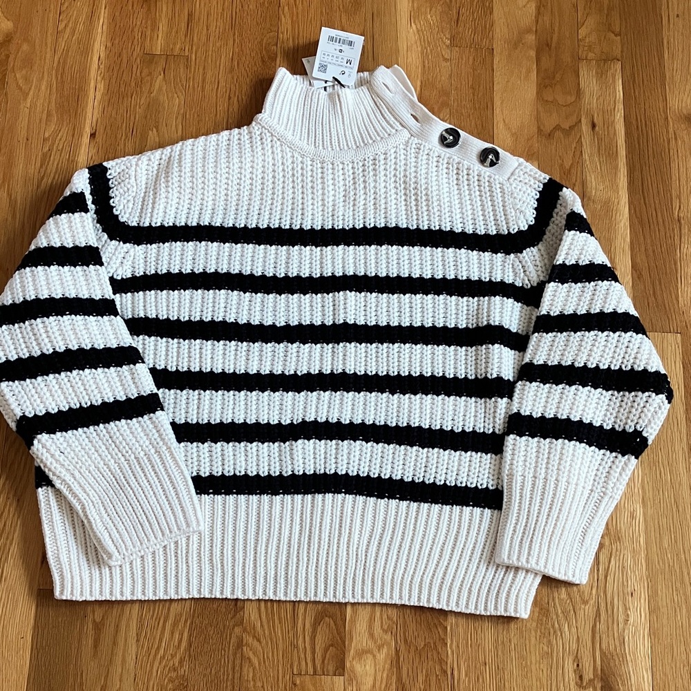 Zara Black and White Striped Turtleneck Sweater NWT